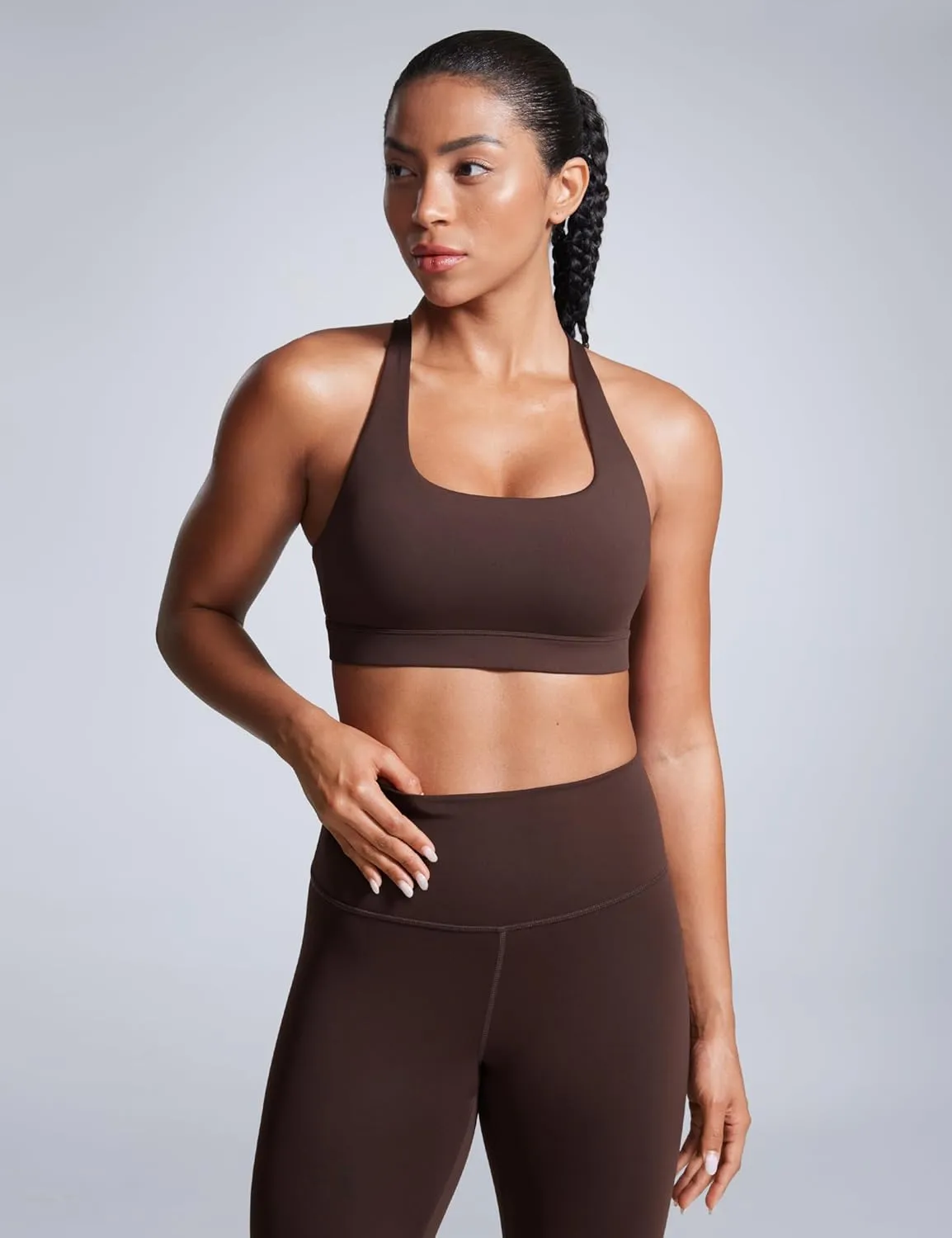 CRZ YOGA Butterbreeze Square Neck Sports Bras for Women - Strappy Thin Straps Workout Traning Padded Gym Halter Cami Top