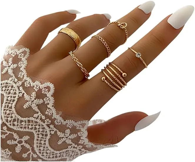 CSIYANJRY99 Vintage Knuckle Ring Set for Women, Bohemian Stacked Knuckle Finger Ring, Vintage Butterfly Crystal Pearl Stacked Midi Ring Pack