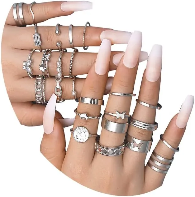 CSIYANJRY99 Vintage Knuckle Ring Set for Women, Bohemian Stacked Knuckle Finger Ring, Vintage Butterfly Crystal Pearl Stacked Midi Ring Pack