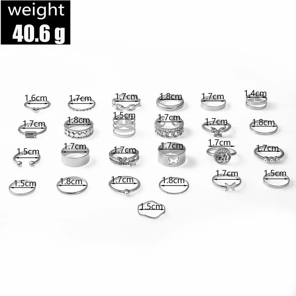 CSIYANJRY99 Vintage Knuckle Ring Set for Women, Bohemian Stacked Knuckle Finger Ring, Vintage Butterfly Crystal Pearl Stacked Midi Ring Pack