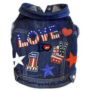 Custom Patriotic America Denim Dog Jacket