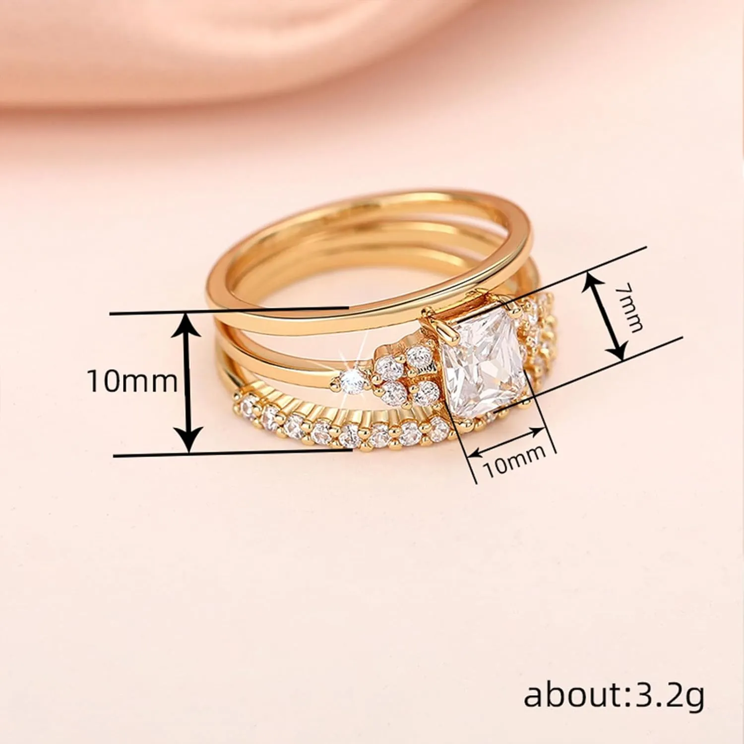 Dainty Gold Rings for Women Size 6-11 Stackable Rings Set 3pcs with Cubic Zirconia 14k Gold Plated Wedding Ring for Women Aesthetic Jewelry