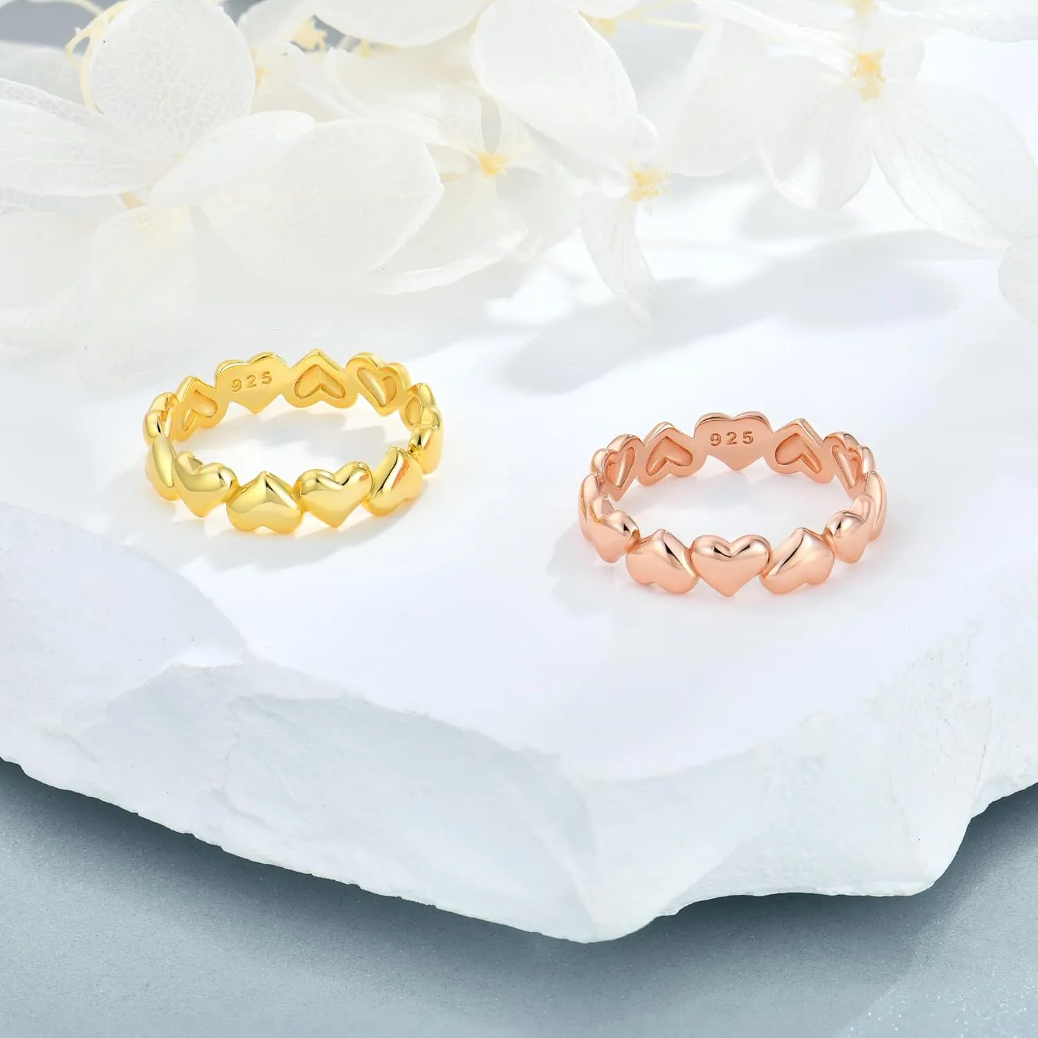Dainty Heart Stackble Eternity Rings for Women, 925 Sterling Silver Stacked Love Rings Jewelry, Size 5-10