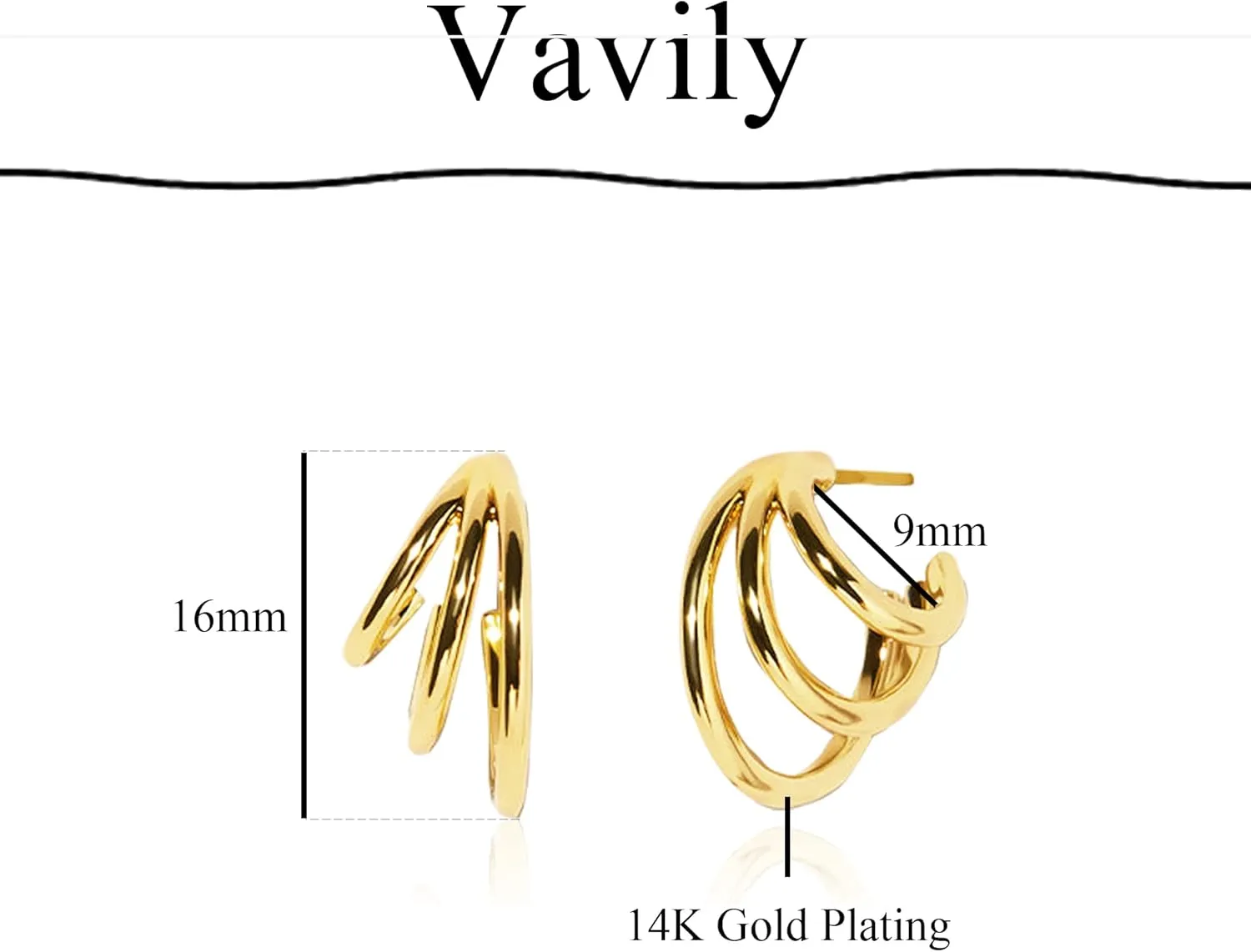 Dainty Huggie Hoop Earring 14K Gold Plated Thick Triple Twisted Hoop Earrings Hypoallergenic Chunky Gold Hoops Earrings Small Gold Earrings for Women