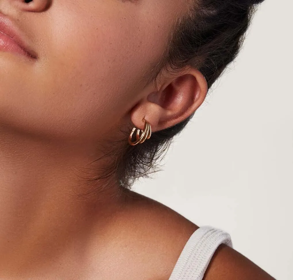 Dainty Huggie Hoop Earring 14K Gold Plated Thick Triple Twisted Hoop Earrings Hypoallergenic Chunky Gold Hoops Earrings Small Gold Earrings for Women