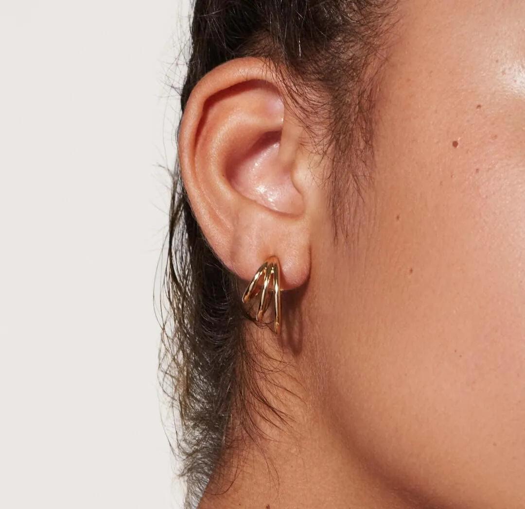 Dainty Huggie Hoop Earring 14K Gold Plated Thick Triple Twisted Hoop Earrings Hypoallergenic Chunky Gold Hoops Earrings Small Gold Earrings for Women