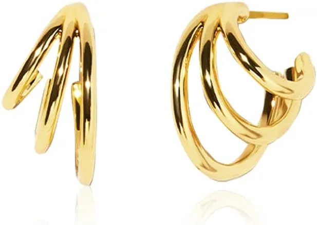 Dainty Huggie Hoop Earring 14K Gold Plated Thick Triple Twisted Hoop Earrings Hypoallergenic Chunky Gold Hoops Earrings Small Gold Earrings for Women