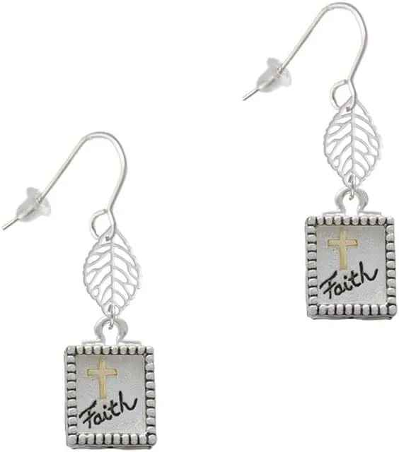 Delight Jewelry Two-tone Shadow Box Message Silvertone Leaf French Earrings
