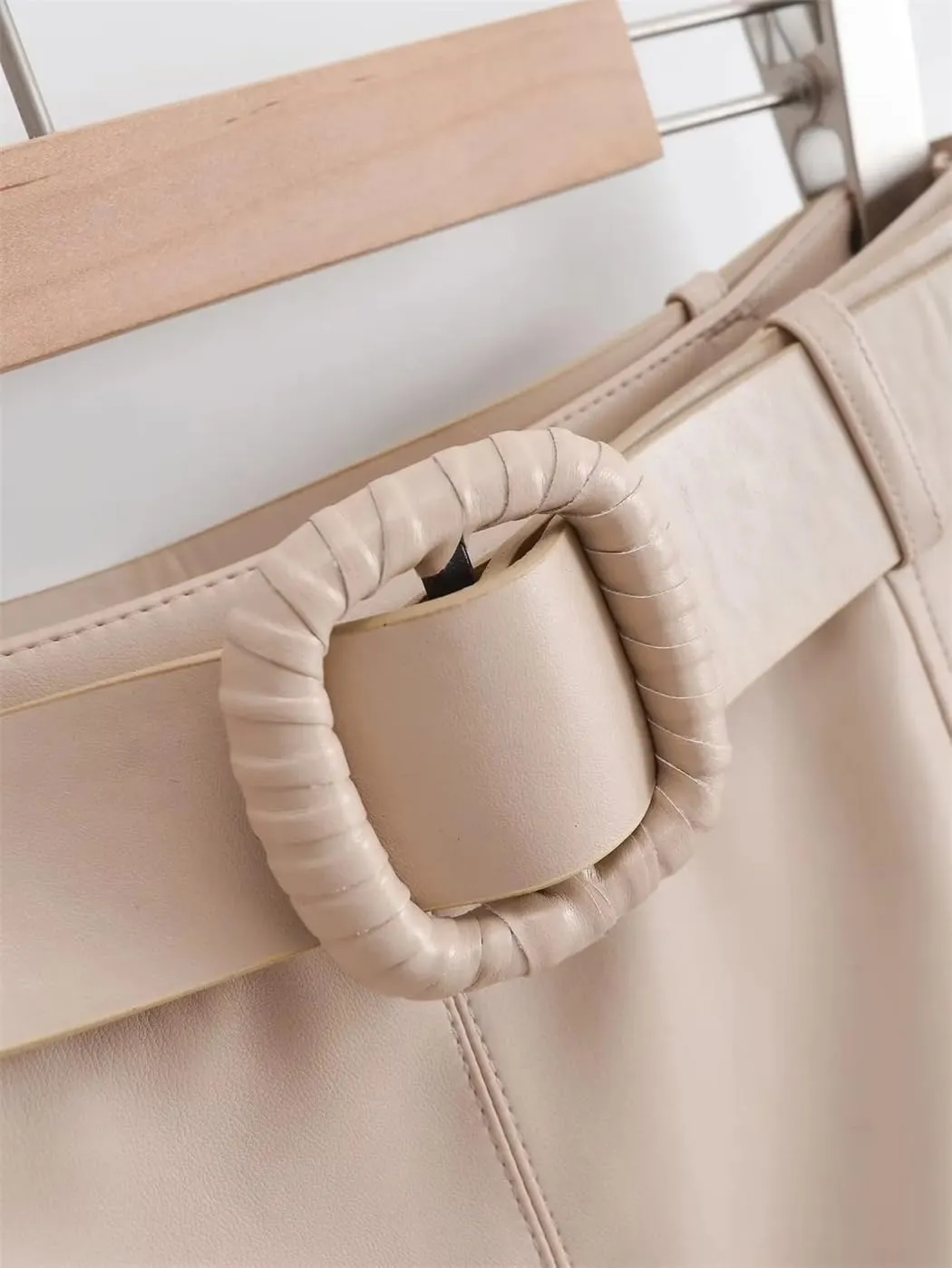 Dvbfufv Women's Leather Skirt Women's A-Line Skirts Women's Belt High-Waist Pleated Midi Skirt Woman Faux Leather Skirt