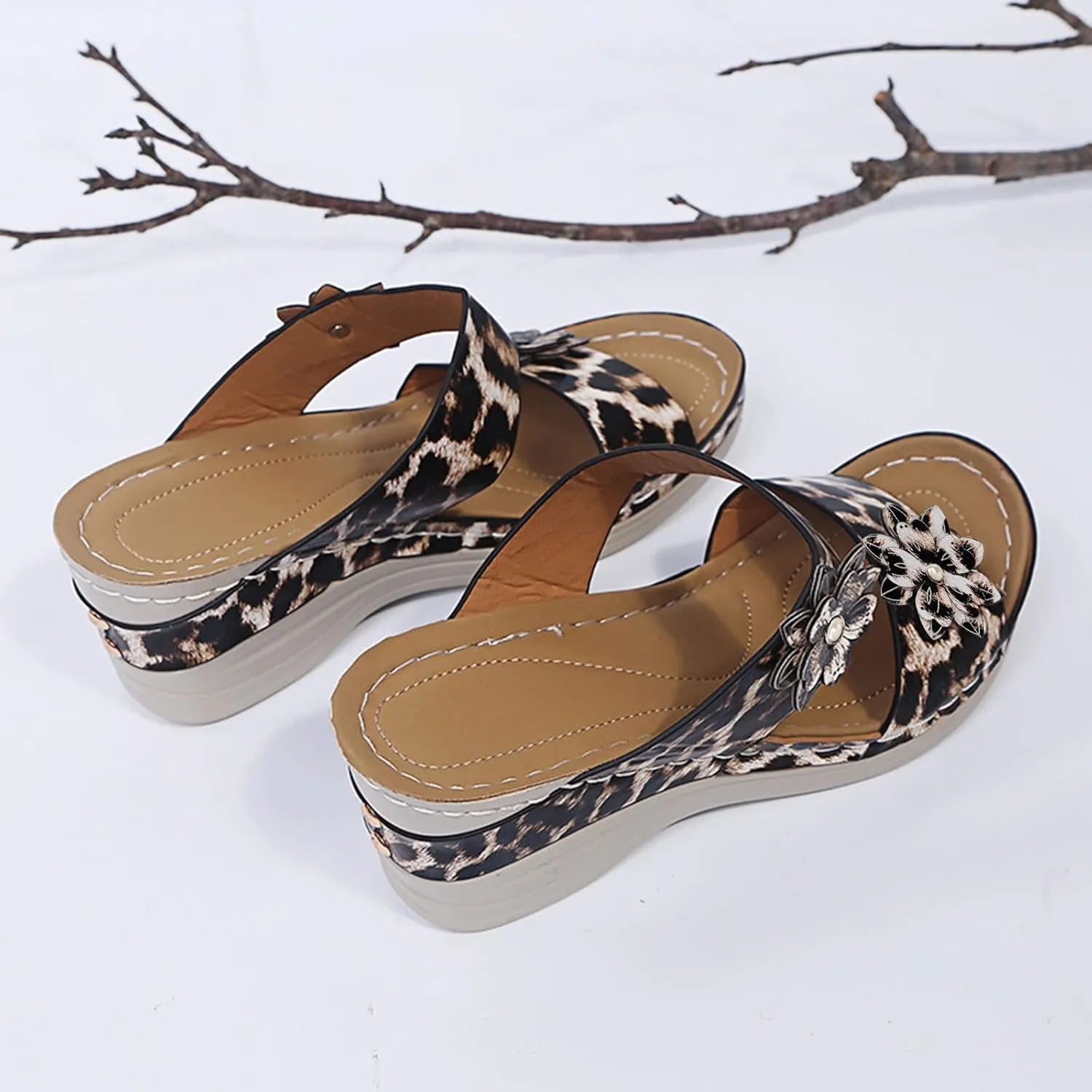 Eduavar Summer Sandals for Women 2023, Sandals Women Comfortable Leopard Print Wedge Platform Sandals with Arch Support
