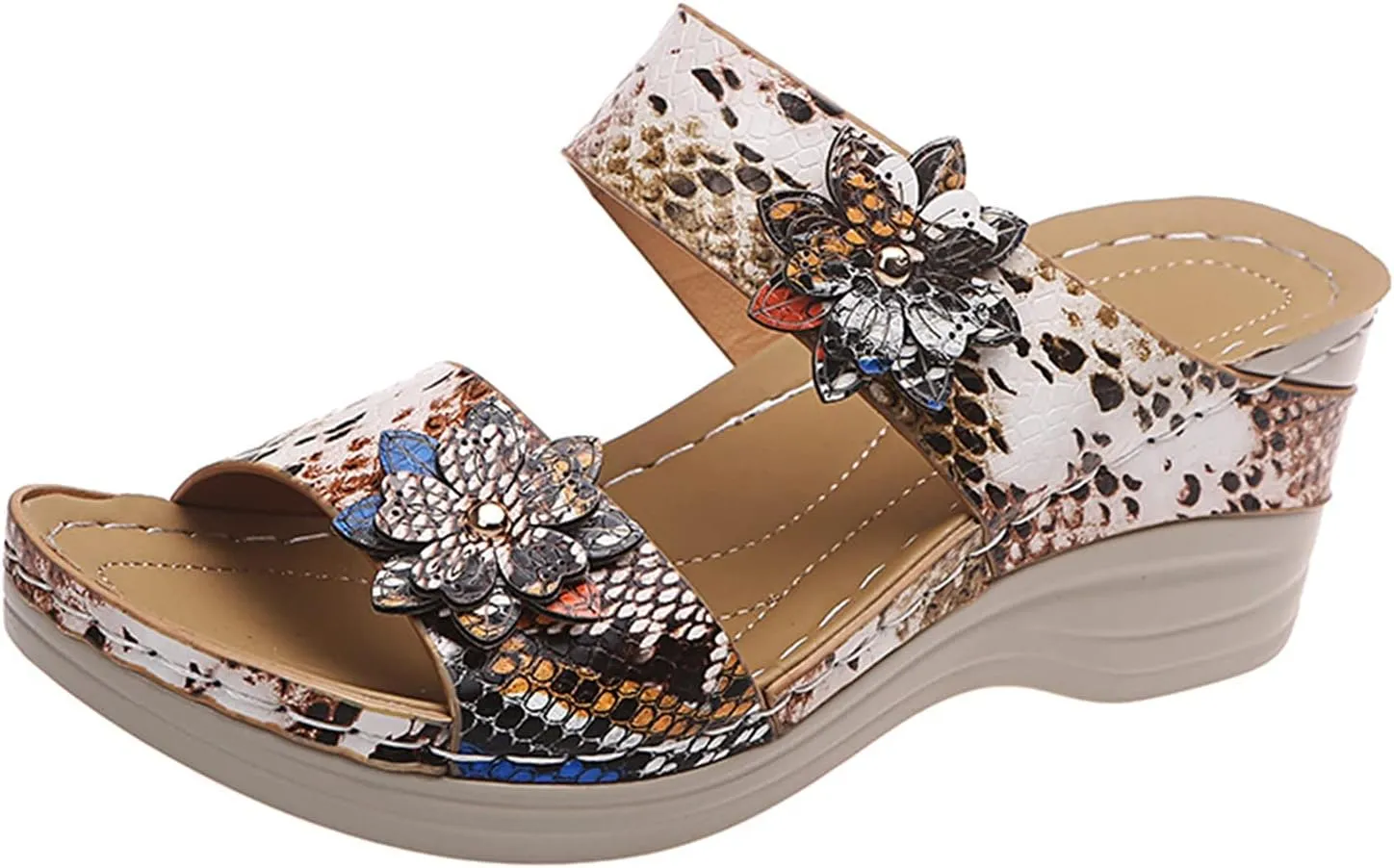 Eduavar Summer Sandals for Women 2023, Sandals Women Comfortable Leopard Print Wedge Platform Sandals with Arch Support