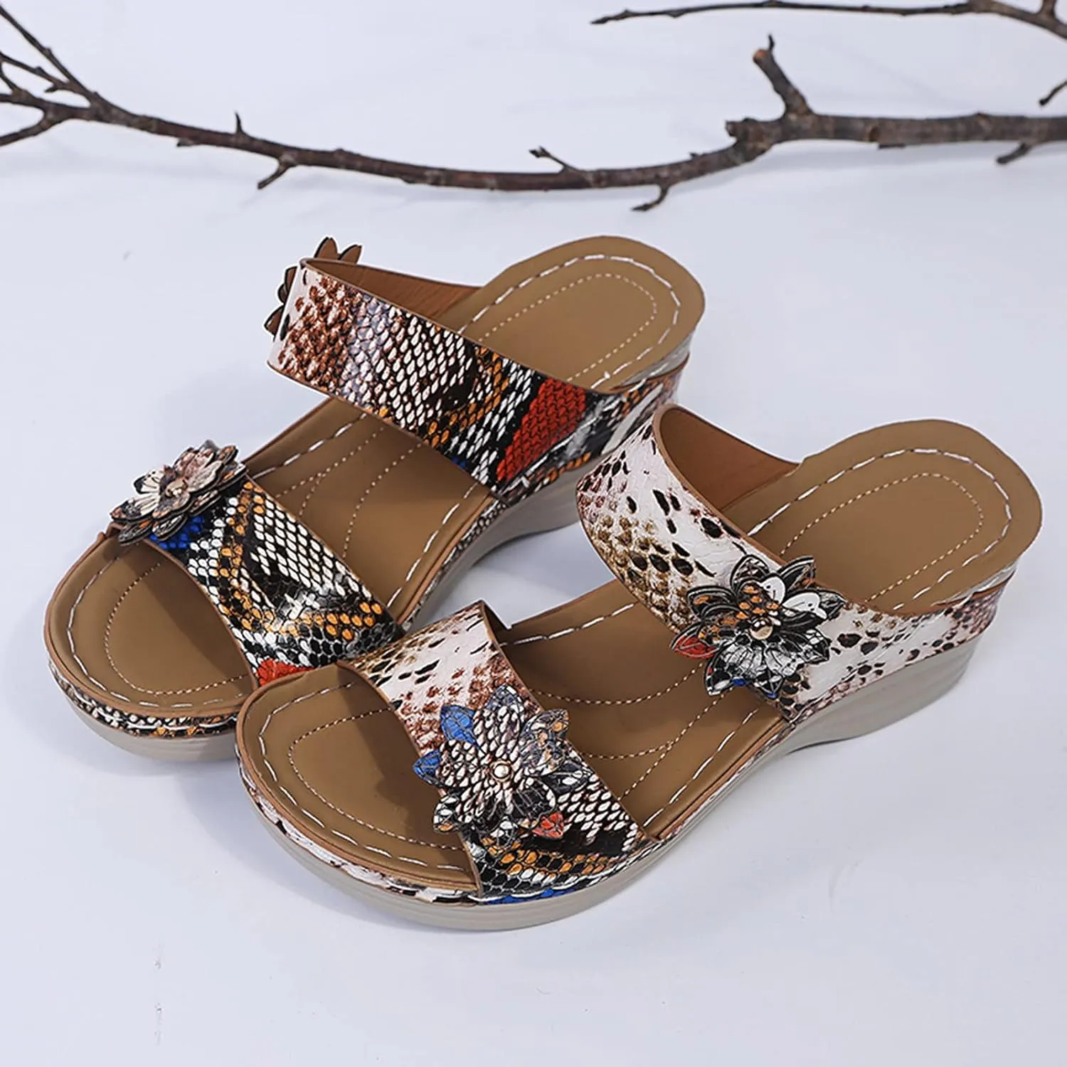Eduavar Summer Sandals for Women 2023, Sandals Women Comfortable Leopard Print Wedge Platform Sandals with Arch Support