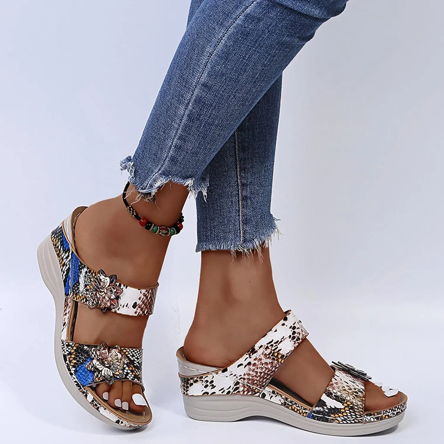 Eduavar Summer Sandals for Women 2023, Sandals Women Comfortable Leopard Print Wedge Platform Sandals with Arch Support