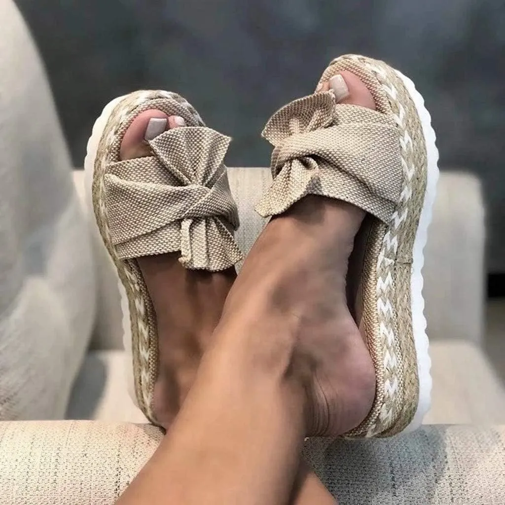 Eduavar Womens Sandals, Sandals Women Dressy Summer Espadrille Platform Sandals Open Toe Bow Tie Sandals