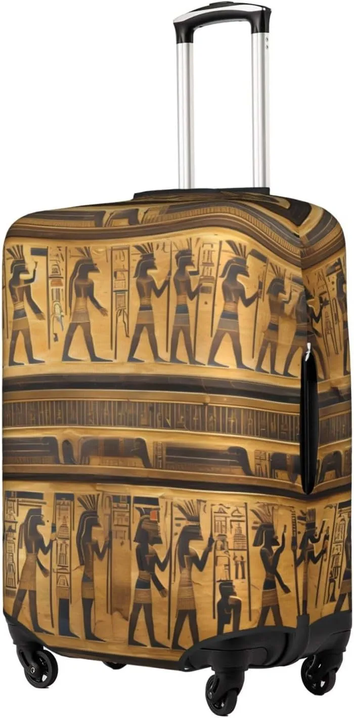 Egypt Hieroglyphics Print Practical Elastic Washable Travel Luggage Cover with Concealed Zipper for Suitcases