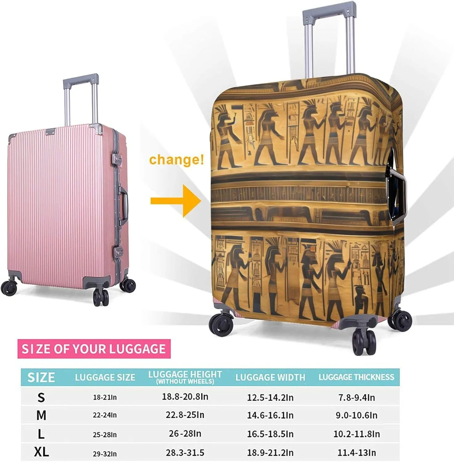 Egypt Hieroglyphics Print Practical Elastic Washable Travel Luggage Cover with Concealed Zipper for Suitcases