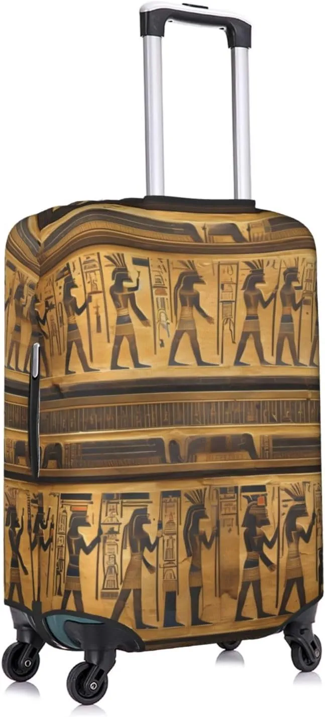 Egypt Hieroglyphics Print Practical Elastic Washable Travel Luggage Cover with Concealed Zipper for Suitcases