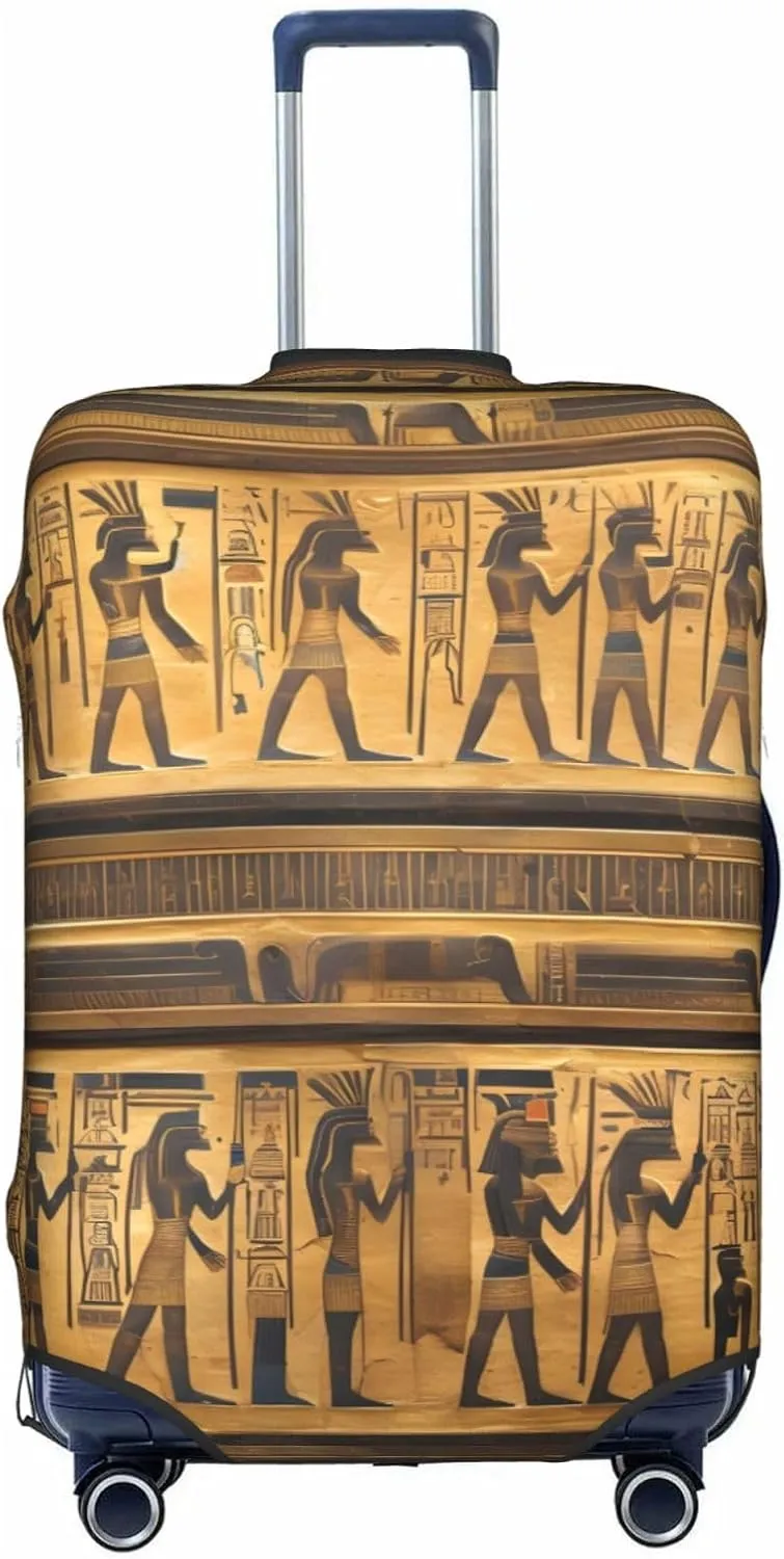 Egypt Hieroglyphics Print Practical Elastic Washable Travel Luggage Cover with Concealed Zipper for Suitcases