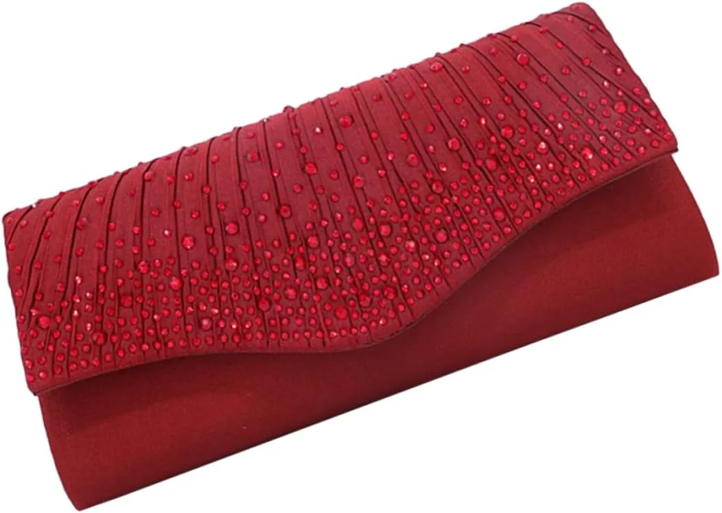 Elegant Satin Evening Handbag with Magnetic Snap Closure Rhinestone Accents Clutch for Weddings Parties and Formal Events