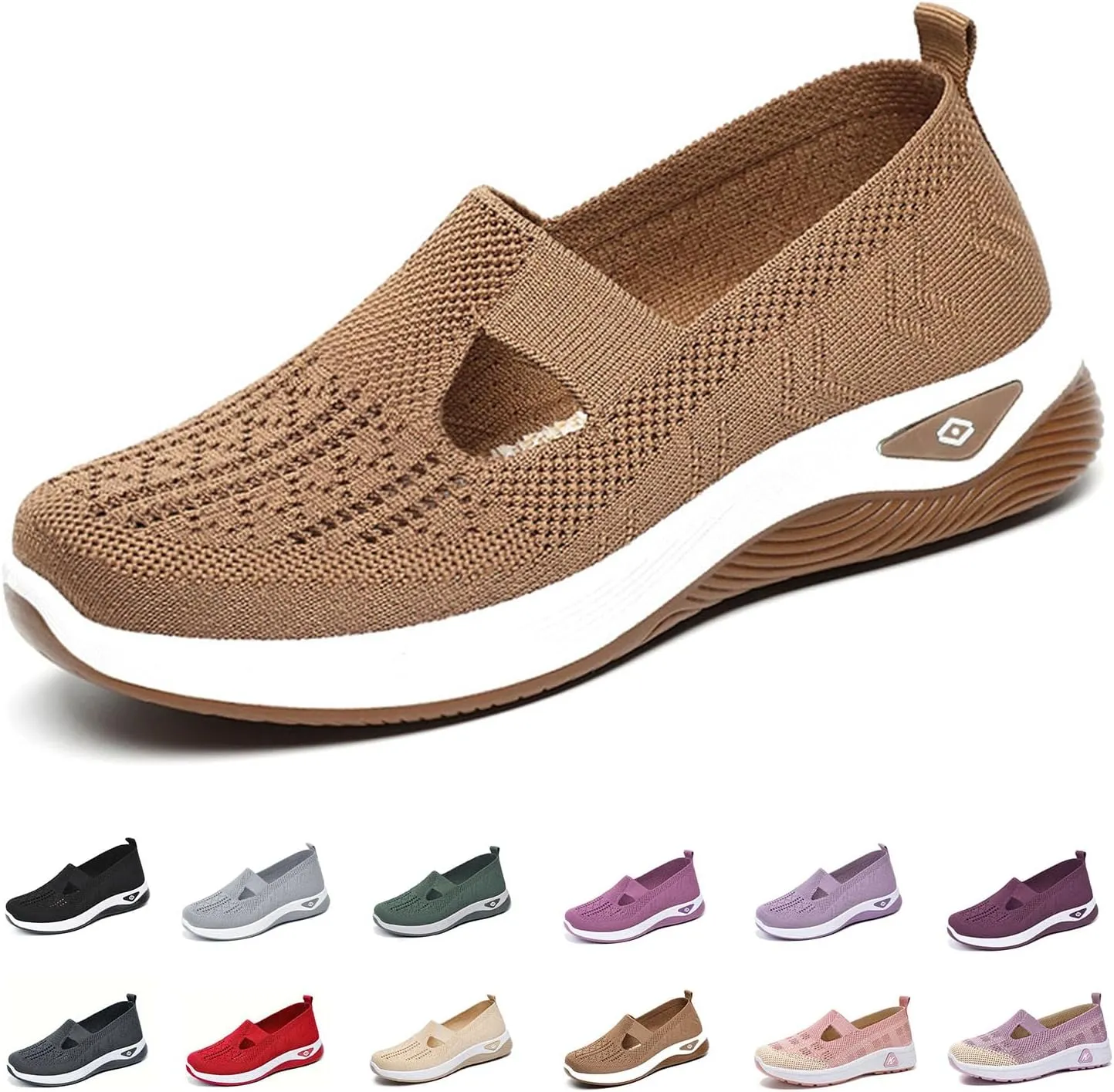 Enjerr Orthopedic Shoes Womens, Comfortable Breathable Knitted Sneakers, Non-Slip, Slip-On Flat Soft Shoes