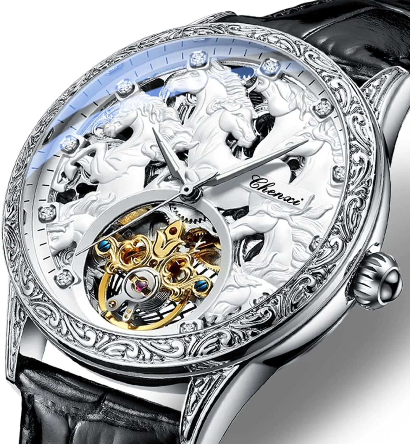 FANMIS Men's Fashion Business Luxury Automatic Watch Waterproof Analog Mechanical Watches Leather Strap