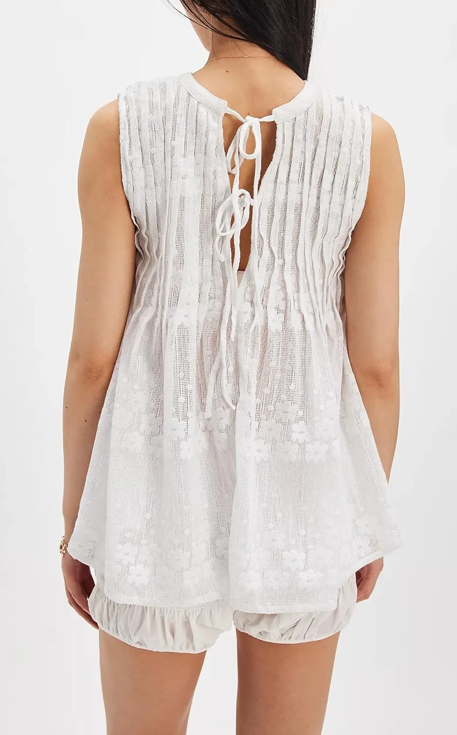 Faretumiya Women Pleated Babydoll Tank Top Linen Sleeveless Peplum Blouse Y2k Ruffle Shirt Summer Vest Going Out
