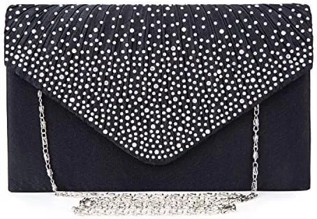 Fashion Ladies BagEvening Clutch, Womens Satin Clutch Bag Envelope Purse for Wedding and Party (Color : Black)