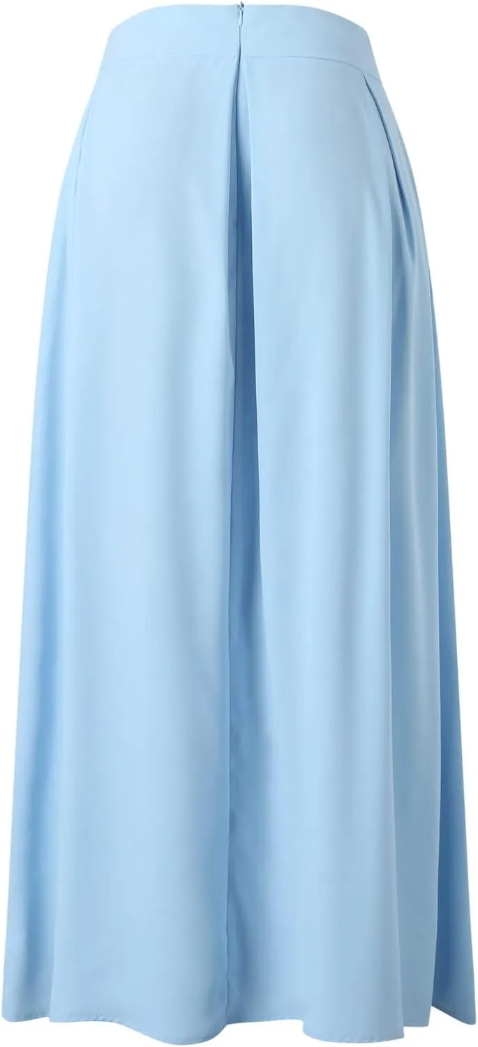 Fashion Women Skirt Elastic Waist A-Line High Waist Skirt Spring Dresses Midi Skirts Solid Skirt Double Slit
