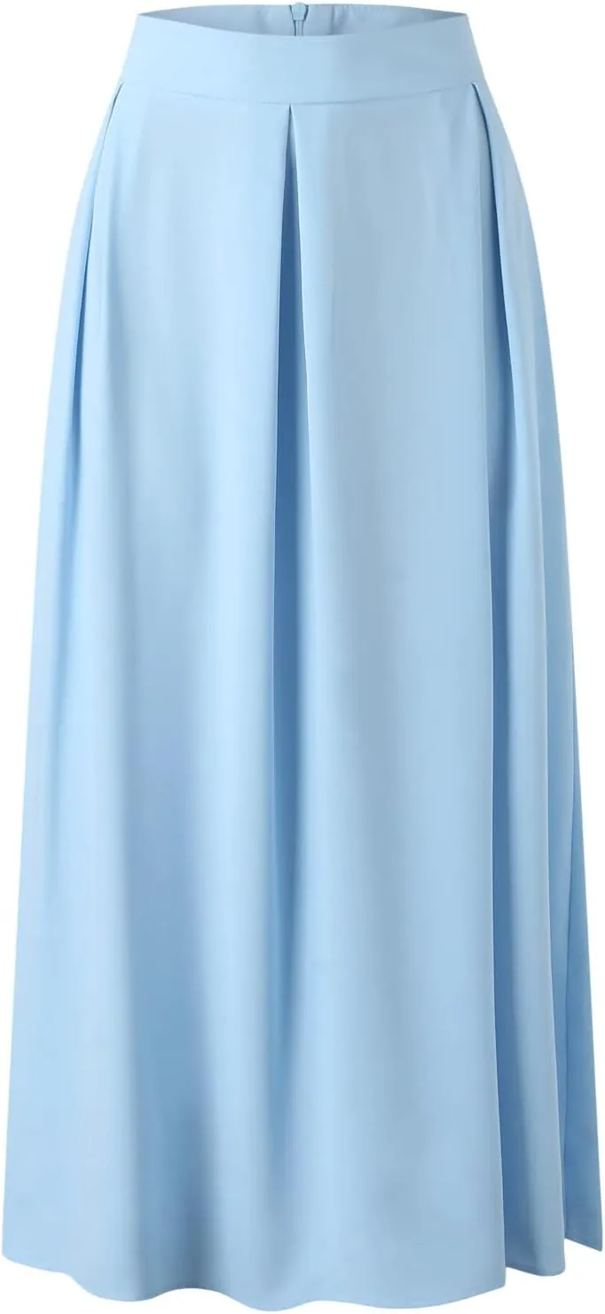 Fashion Women Skirt Elastic Waist A-Line High Waist Skirt Spring Dresses Midi Skirts Solid Skirt Double Slit