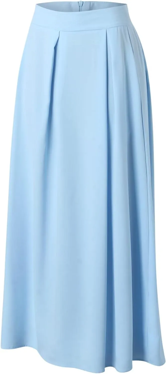Fashion Women Skirt Elastic Waist A-Line High Waist Skirt Spring Dresses Midi Skirts Solid Skirt Double Slit