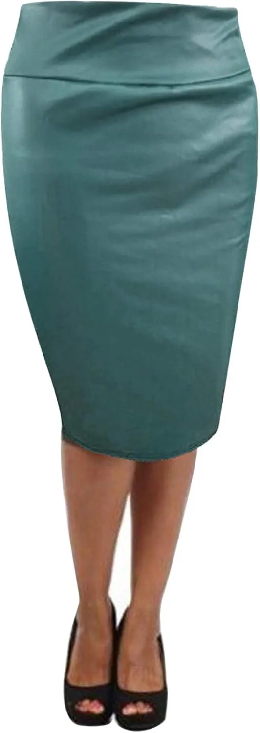 Faux PU Skirts for Women 2025 Fashion Warp Dance Skit Leather Bodycon Pencil Knee Length Skirts for Dance Prom