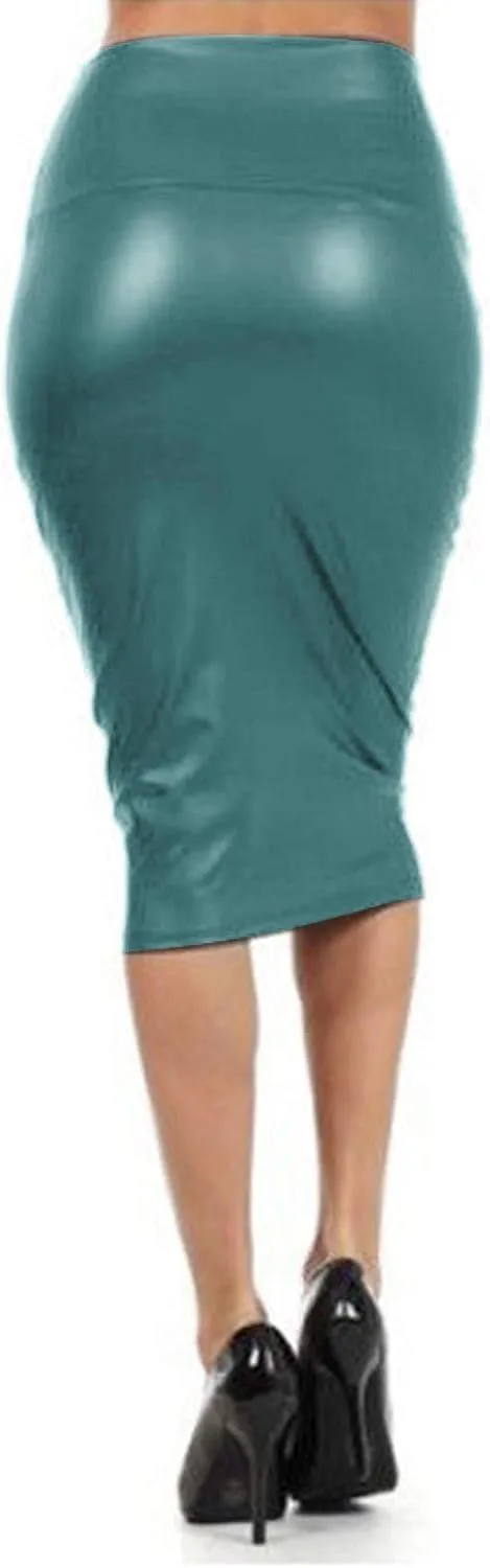 Faux PU Skirts for Women 2025 Fashion Warp Dance Skit Leather Bodycon Pencil Knee Length Skirts for Dance Prom