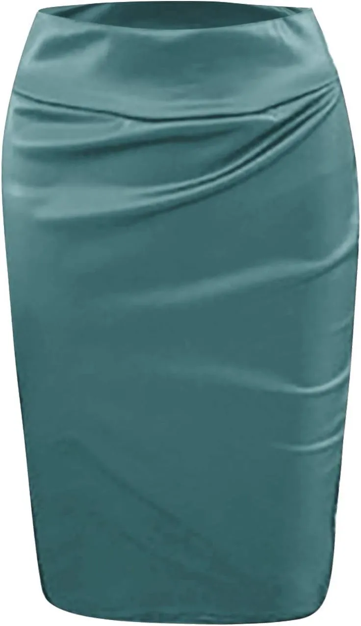 Faux PU Skirts for Women 2025 Fashion Warp Dance Skit Leather Bodycon Pencil Knee Length Skirts for Dance Prom