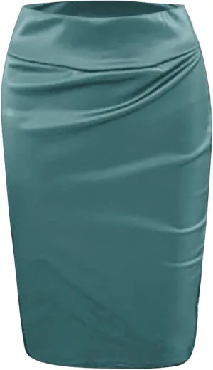 Faux PU Skirts for Women 2025 Fashion Warp Dance Skit Leather Bodycon Pencil Knee Length Skirts for Dance Prom