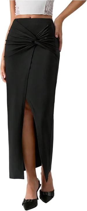 Floerns Women's Twist Split Front Pencil Skirt Bodycon Elegant Maxi Wrap Skirts