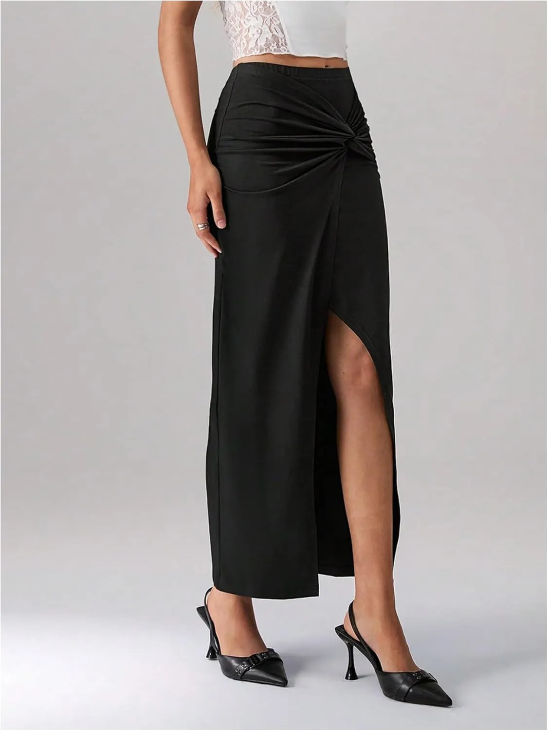 Floerns Women's Twist Split Front Pencil Skirt Bodycon Elegant Maxi Wrap Skirts