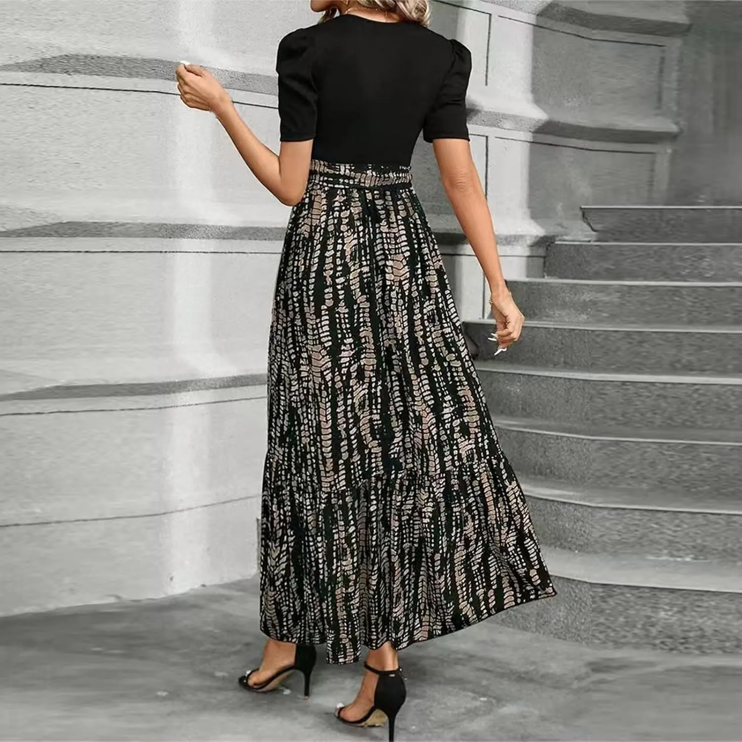 Floral Maxi Dresses for Women 2025 Boho Flowy Dress Elegant Modest Dresses A Line Short Sleeve Dress Long Sundress