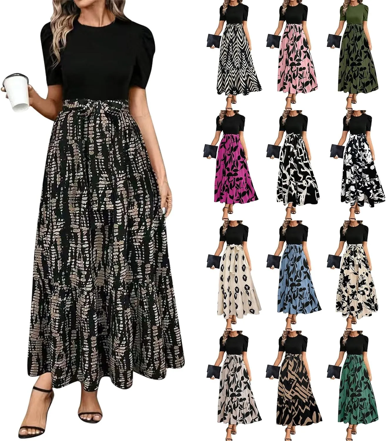 Floral Maxi Dresses for Women 2025 Boho Flowy Dress Elegant Modest Dresses A Line Short Sleeve Dress Long Sundress