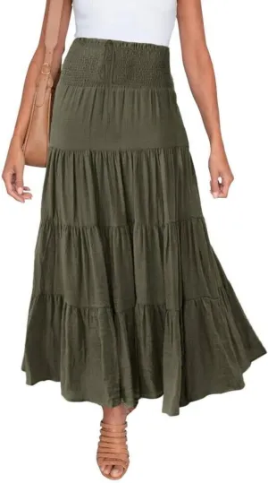 Floral Maxi Skirt for Women Summer Comfy Elastic High Waisted Skirts Beach Vacation A-Line Flowy Swing Long Skirts