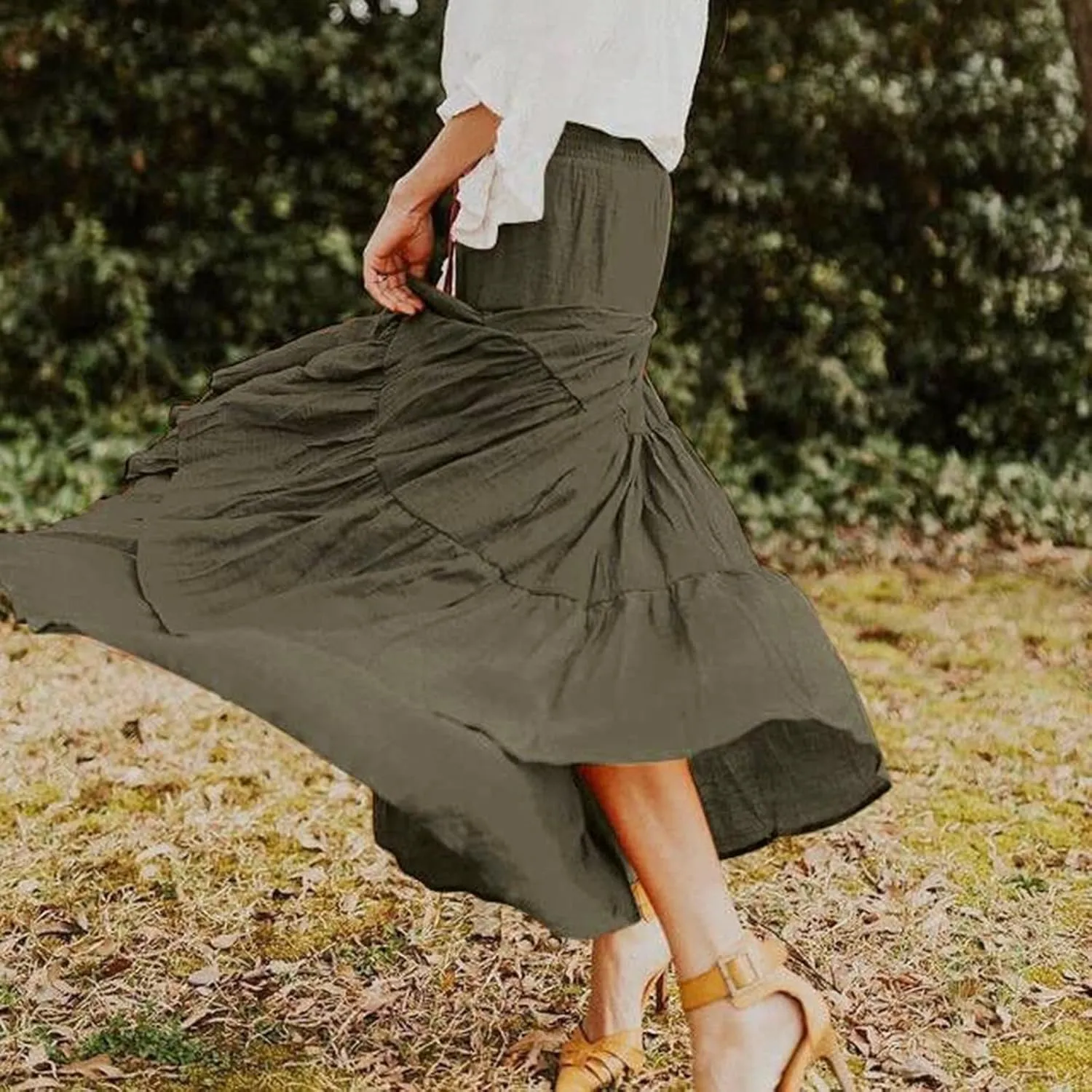 Floral Maxi Skirt for Women Summer Comfy Elastic High Waisted Skirts Beach Vacation A-Line Flowy Swing Long Skirts
