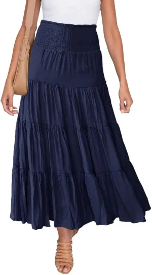 Floral Maxi Skirt for Women Summer Comfy Elastic High Waisted Skirts Beach Vacation A-Line Flowy Swing Long Skirts