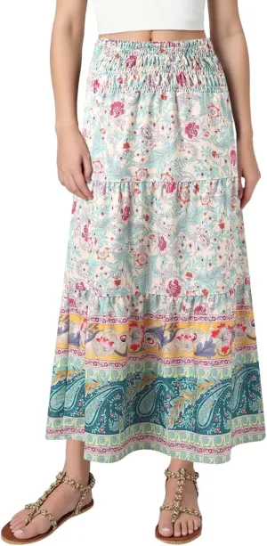 Floral Maxi Skirt for Women Summer Comfy Elastic High Waisted Skirts Beach Vacation A-Line Flowy Swing Long Skirts