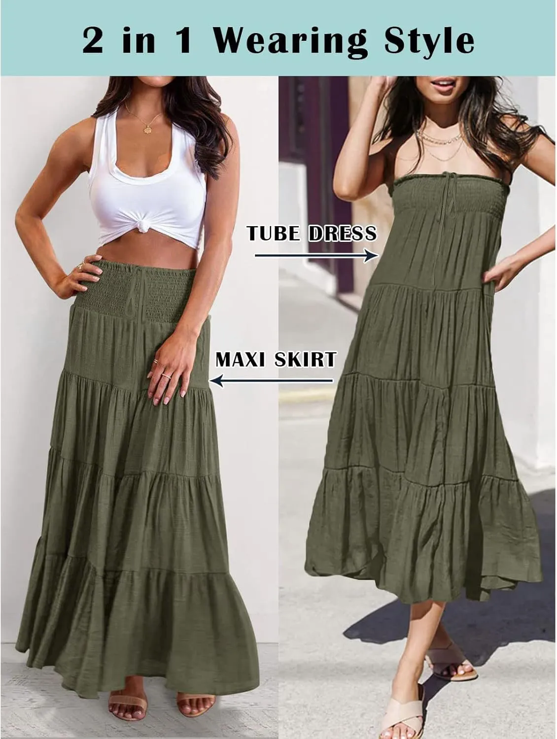 Floral Maxi Skirt for Women Summer Comfy Elastic High Waisted Skirts Beach Vacation A-Line Flowy Swing Long Skirts