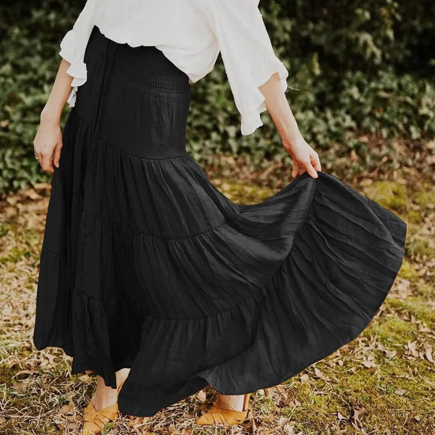 Floral Maxi Skirt for Women Summer Comfy Elastic High Waisted Skirts Beach Vacation A-Line Flowy Swing Long Skirts