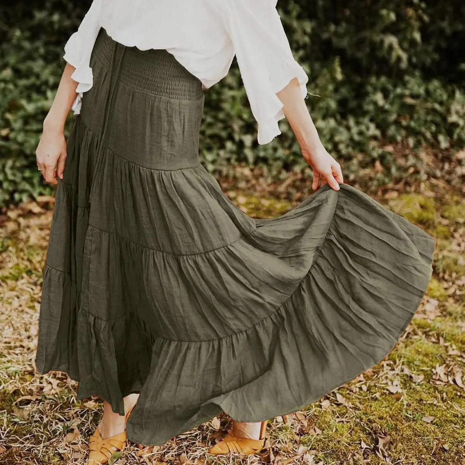 Floral Maxi Skirt for Women Summer Comfy Elastic High Waisted Skirts Beach Vacation A-Line Flowy Swing Long Skirts