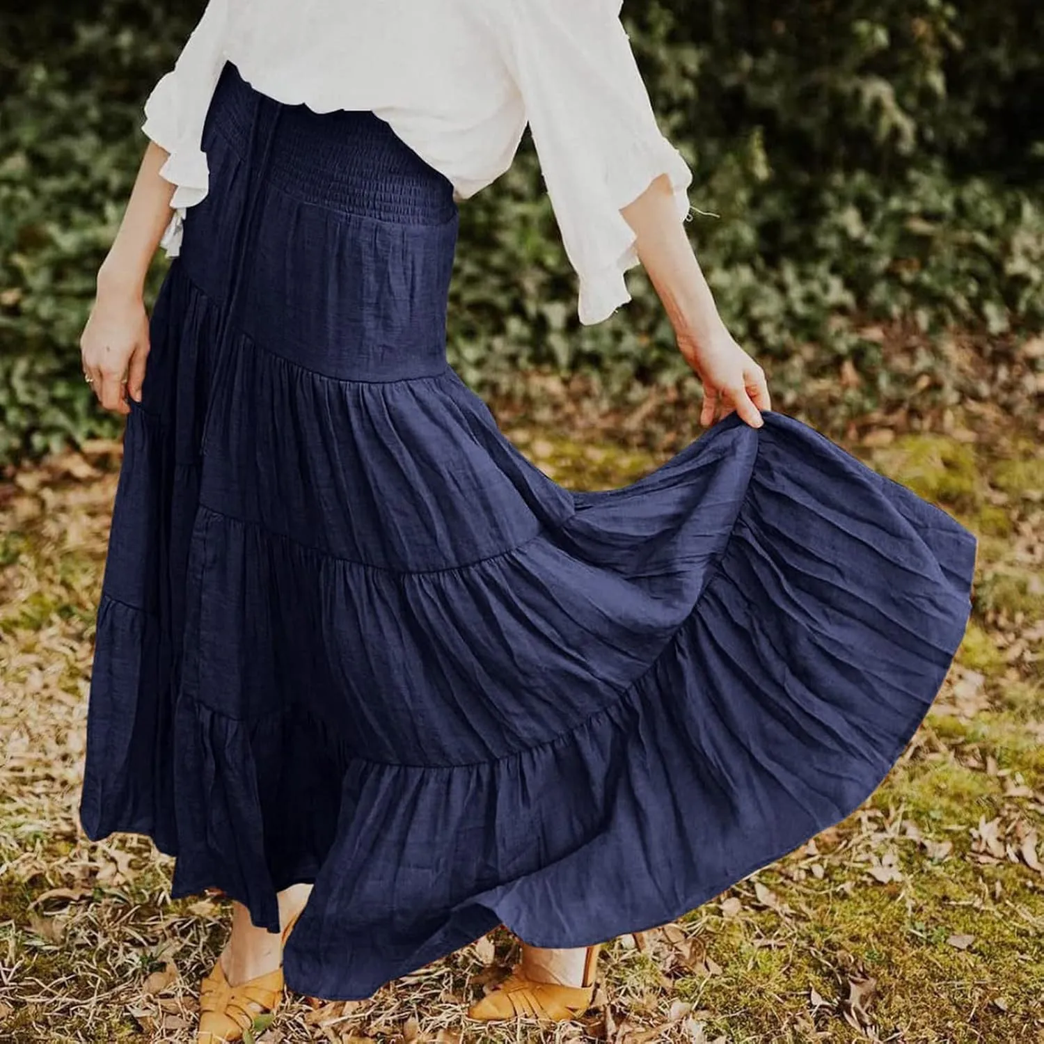 Floral Maxi Skirt for Women Summer Comfy Elastic High Waisted Skirts Beach Vacation A-Line Flowy Swing Long Skirts