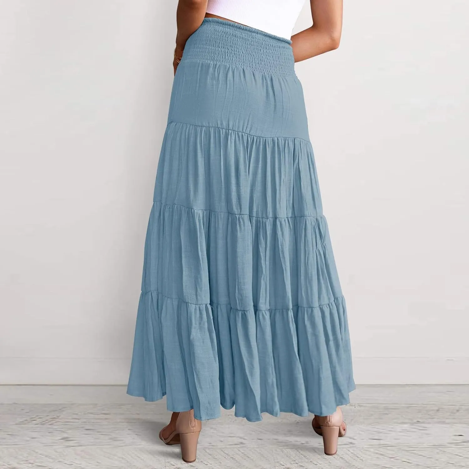 Floral Maxi Skirt for Women Summer Comfy Elastic High Waisted Skirts Beach Vacation A-Line Flowy Swing Long Skirts