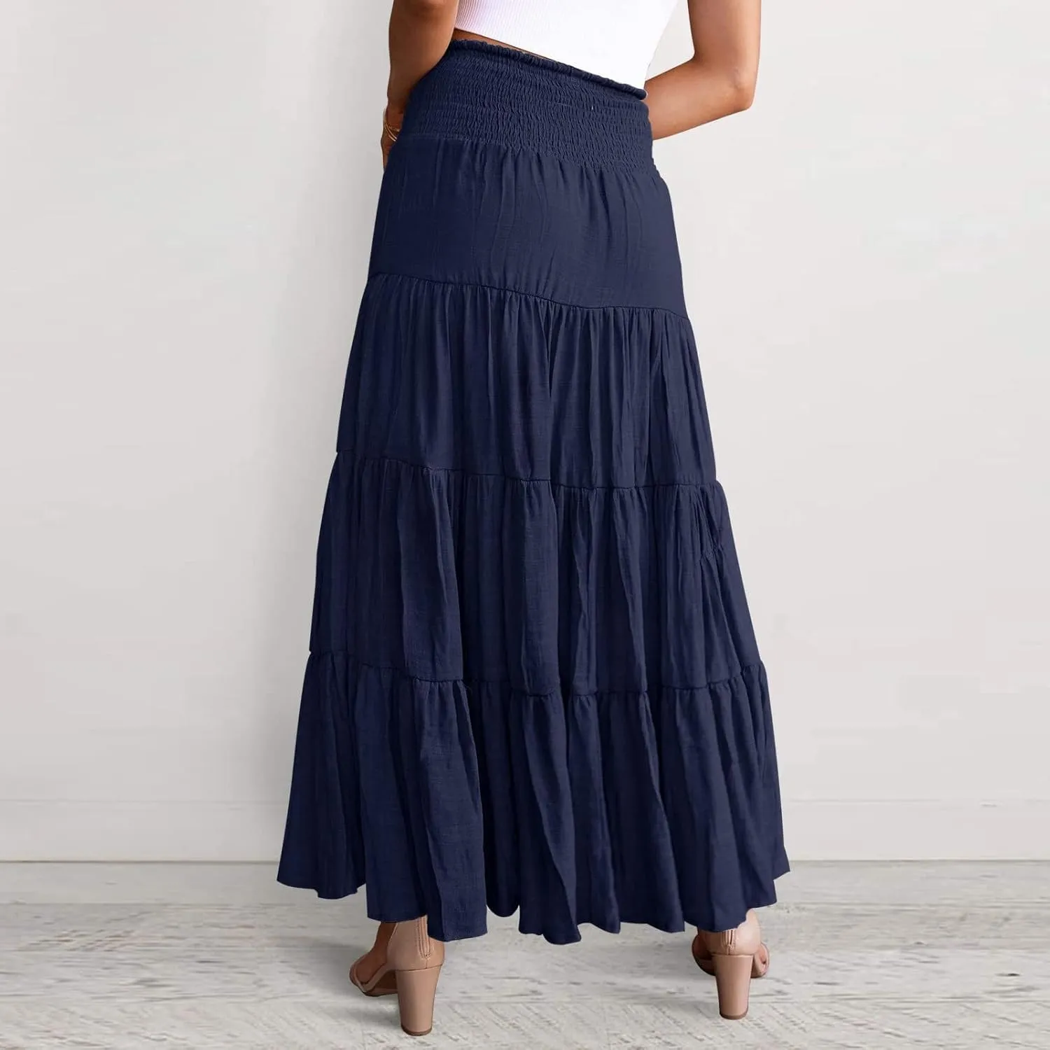 Floral Maxi Skirt for Women Summer Comfy Elastic High Waisted Skirts Beach Vacation A-Line Flowy Swing Long Skirts