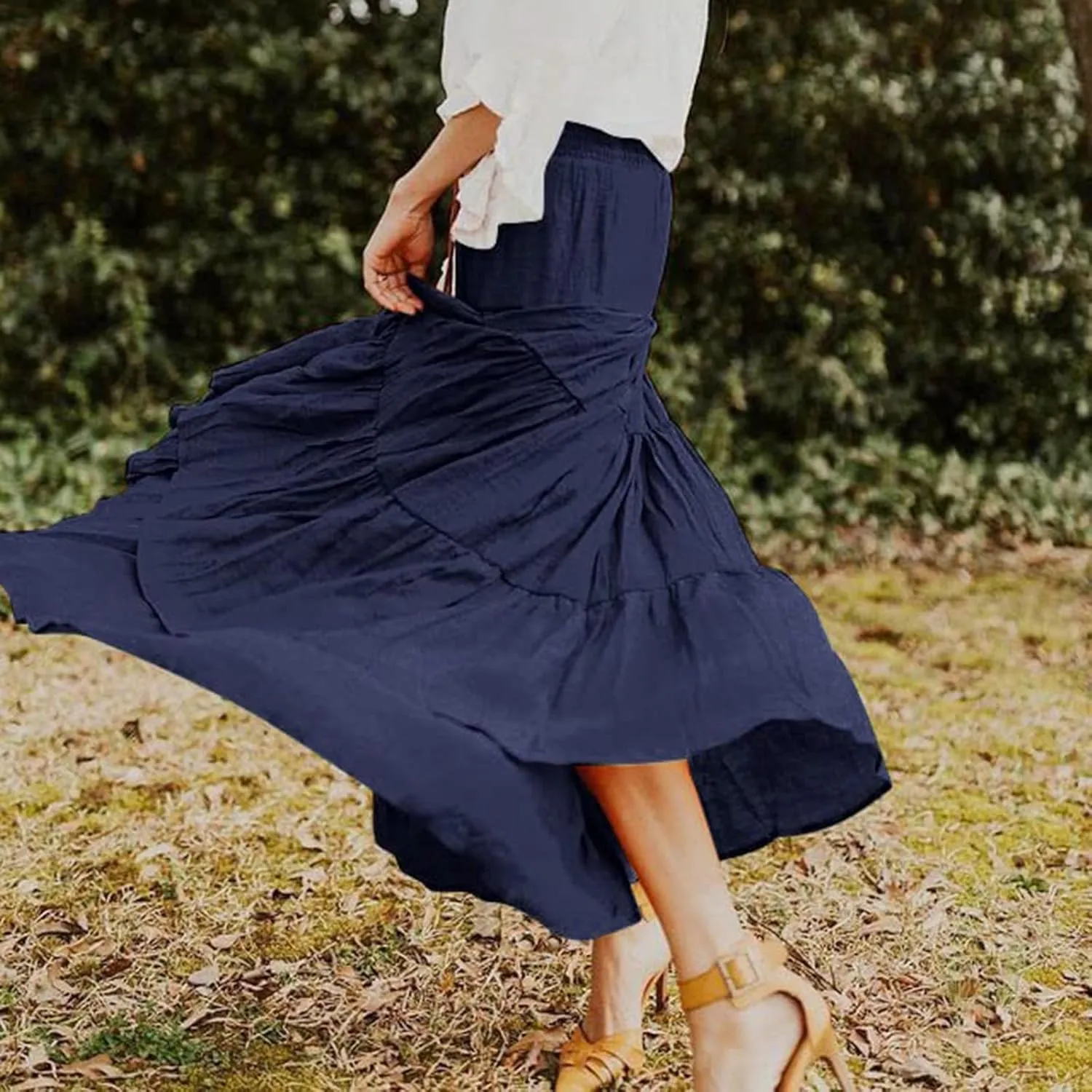 Floral Maxi Skirt for Women Summer Comfy Elastic High Waisted Skirts Beach Vacation A-Line Flowy Swing Long Skirts