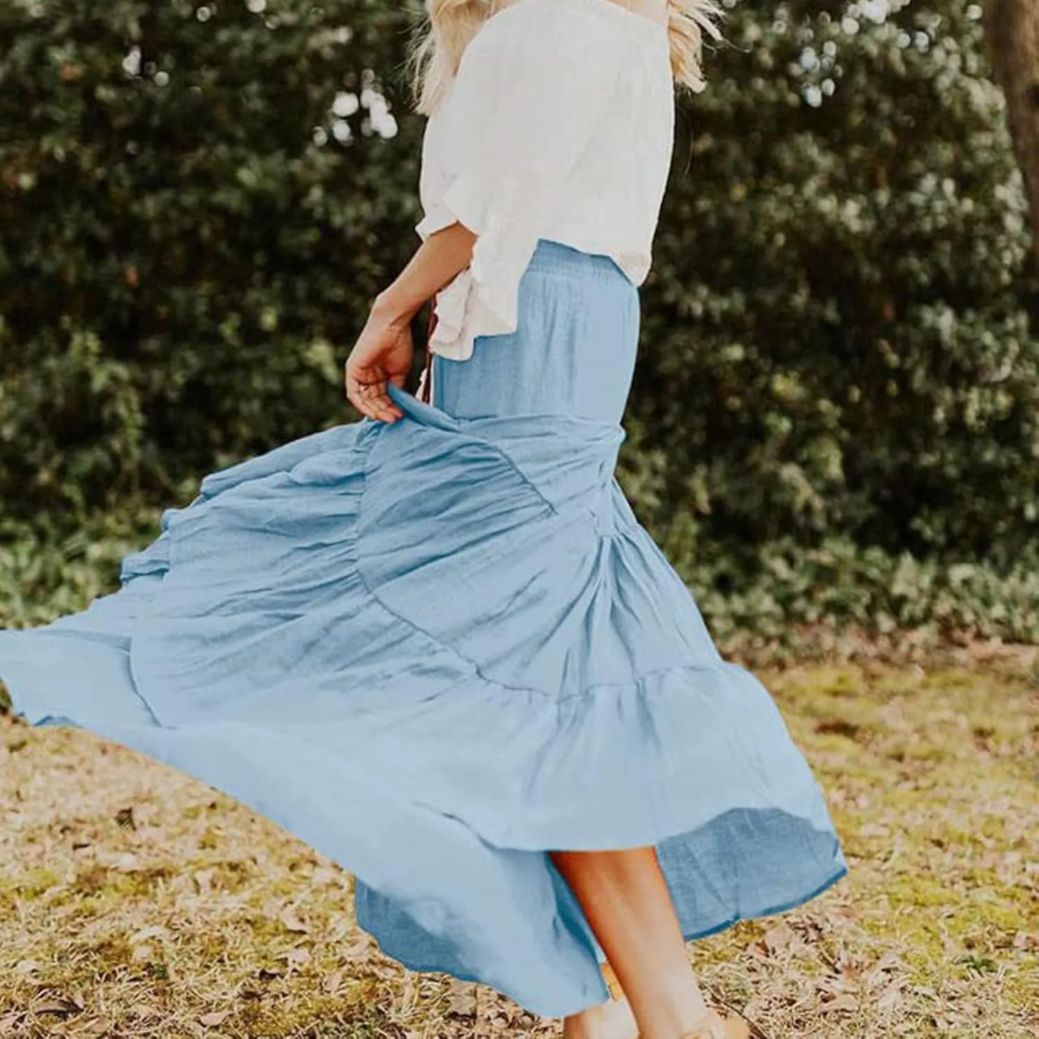 Floral Maxi Skirt for Women Summer Comfy Elastic High Waisted Skirts Beach Vacation A-Line Flowy Swing Long Skirts
